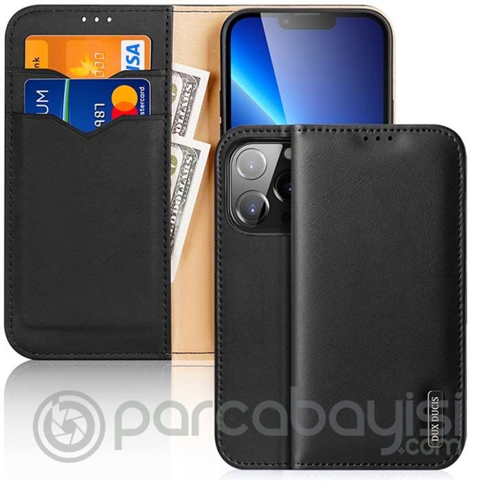 Dux Ducis iPhone 13 Pro Max Kılıf Mıknatıslı Cüzdanlı Deri Kılıf Hivo Series