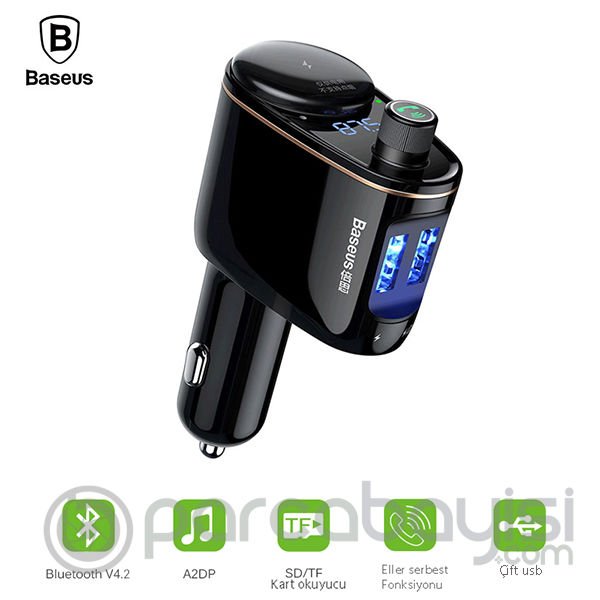 Baseus Locomotive Ccall Bluetooth Aktarım Mp3 Araç Kiti Dual Usb Araç Şarjı