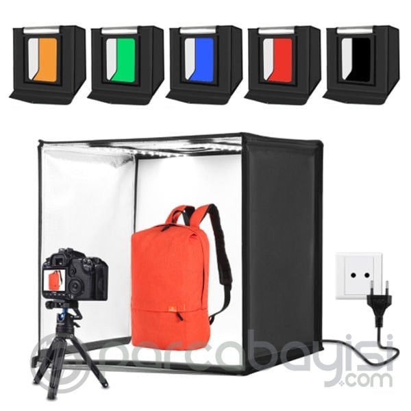 PULUZ Profesyonel 60 X 60CM LED Işıklı Ürün Fotoğraf Çekim Çadırı Katlanabilir Portatif LED 5500K 6