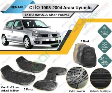Renault Clio B 1998-2004 Arası Uyumlu Extra Havuzlu Kesilebilir Siyah Paspas