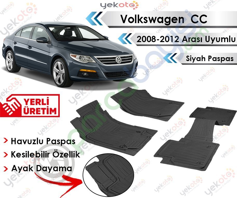 Volkswagen Passat Cc 2008-2012 Arası Havuzlu Kesilebilir Üniversal Siyah Paspas