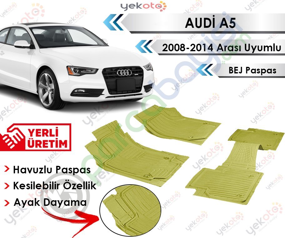 Audi A5 2008-2014 Arası Uyumlu Havuzlu Kesilebilir Bej Paspas