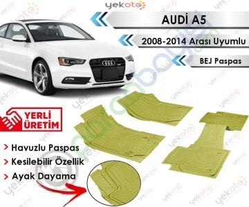 Audi A5 2008-2014 Arası Uyumlu Havuzlu Kesilebilir Bej Paspas