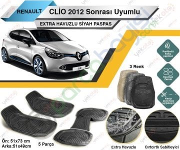 Renault Clio 2012 Sonrası Uyumlu Extra Havuzlu Kesilebilir Siyah Paspas