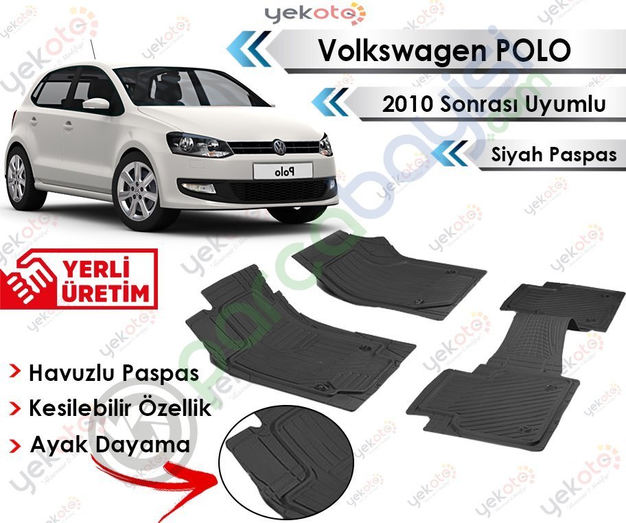 Volkswagen Polo 2010 Sonrası Havuzlu Kesilebilir Üniversal Siyah Paspas