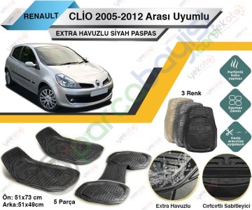Renault Clio 2005-2012 Arası Uyumlu Extra Havuzlu Kesilebilir Siyah Paspas