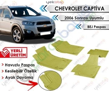 Chevrolet Captiva 2006 Sonrası Uyumlu Havuzlu Kesilebilir Bej Paspas