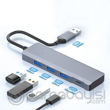 Ally ADS-309A 4in1 USB to USB + Type-C Hub Adaptör Çevirici Dönüştürücü Çoğaltıcı