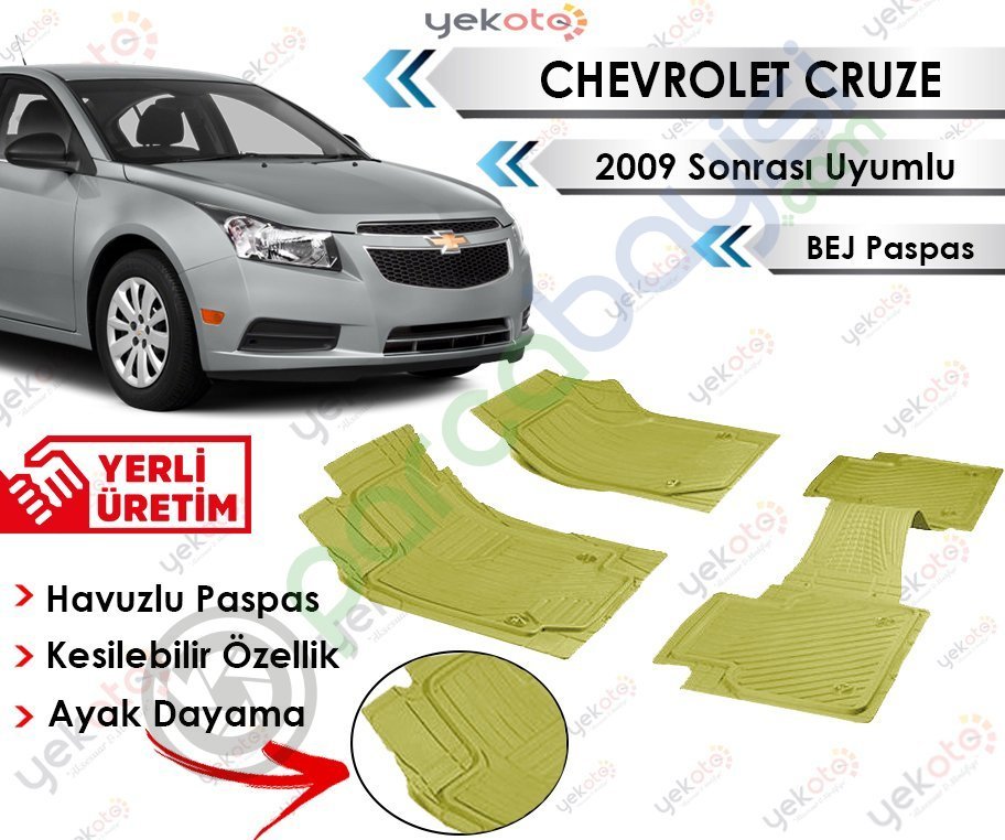 Chevrolet Cruze 2009 Sonrası Uyumlu Havuzlu Kesilebilir Bej Paspas