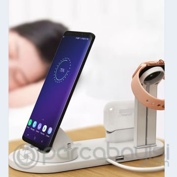 Ally 4in1 Wireless Kablosuz Şarj İPhone+USB C+Micro Usb Şarj Standı