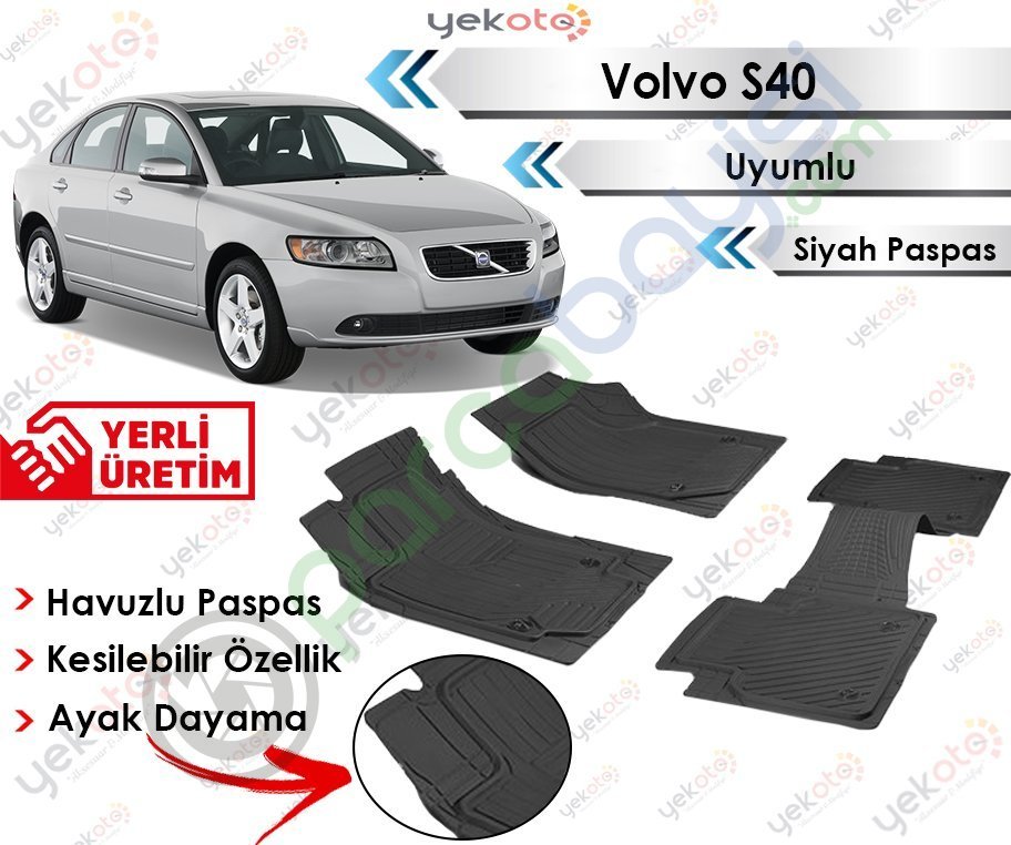 Volvo S40 Havuzlu Kesilebilir Üniversal Siyah Paspas