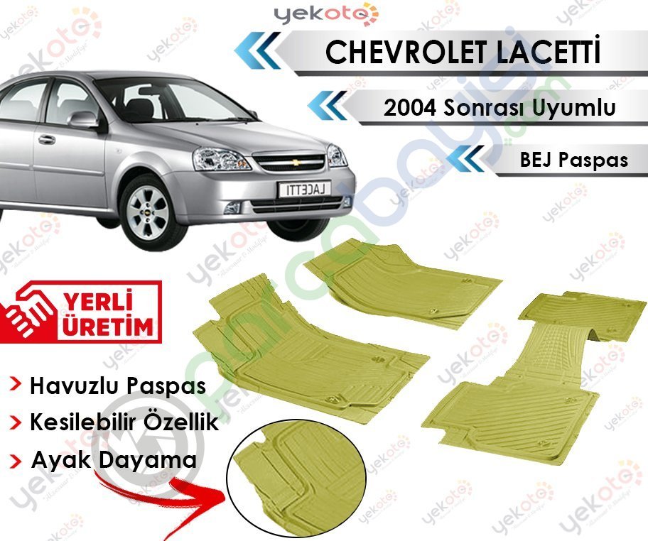 Chevrolet Lacetti 2004 Sonrası Uyumlu Havuzlu Kesilebilir Bej Paspas