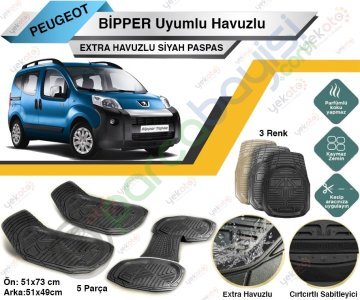 Peugeot Bipper Uyumlu Extra Havuzlu Kesilebilir Siyah Paspas