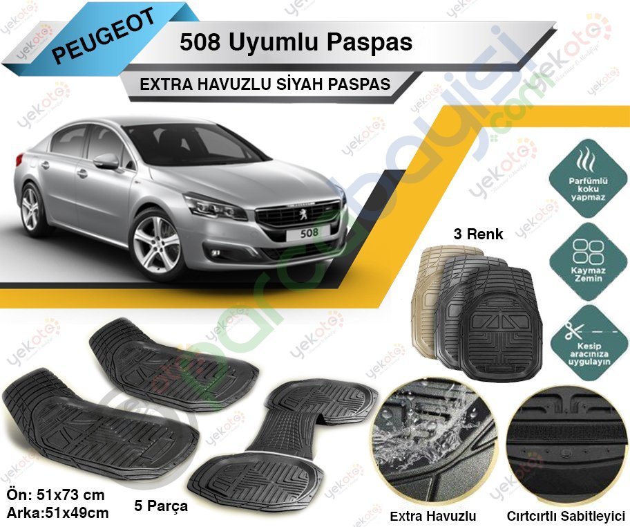 Peugeot 508 Uyumlu Extra Havuzlu Kesilebilir Siyah Paspas