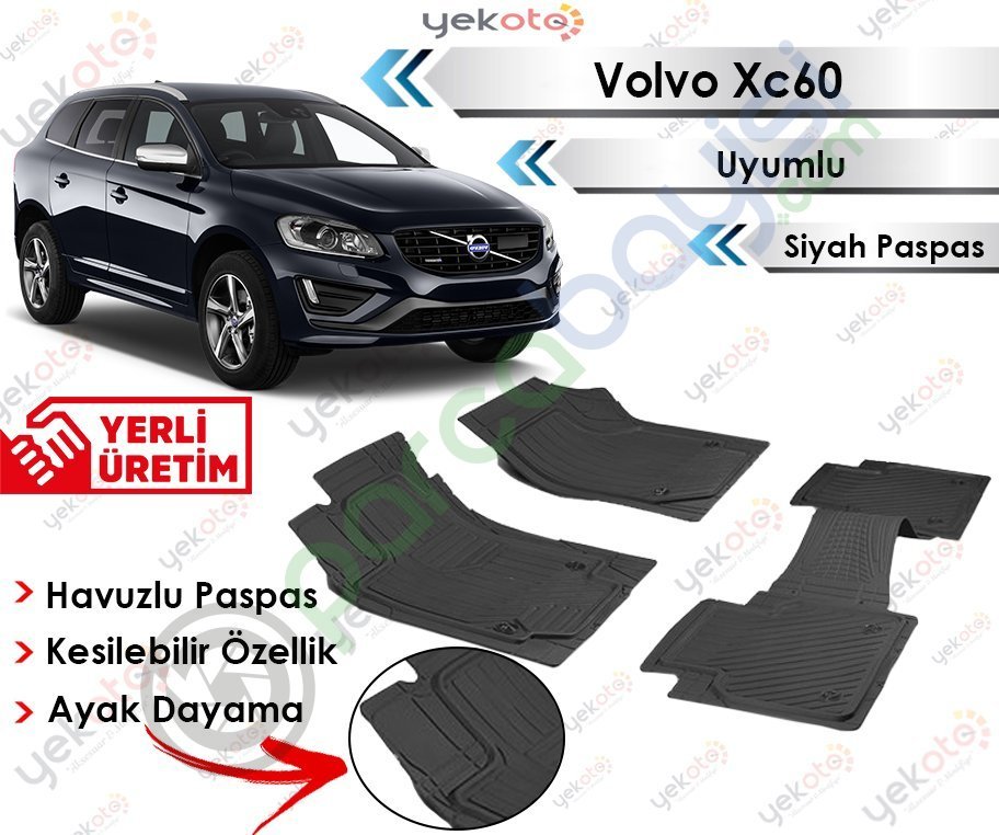 Volvo Xc60 Havuzlu Kesilebilir Üniversal Siyah Paspas