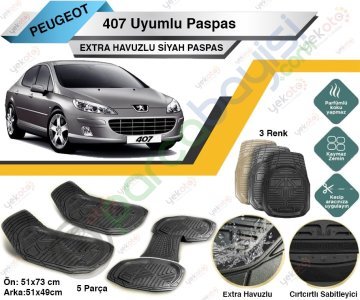 Peugeot 407 Uyumlu Extra Havuzlu Kesilebilir Siyah Paspas