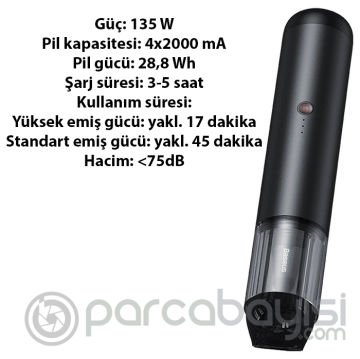 Baseus A3 15000PA Taşınabilir Vakumlu Kablosuz Elektrikli Araç Süpürgesi