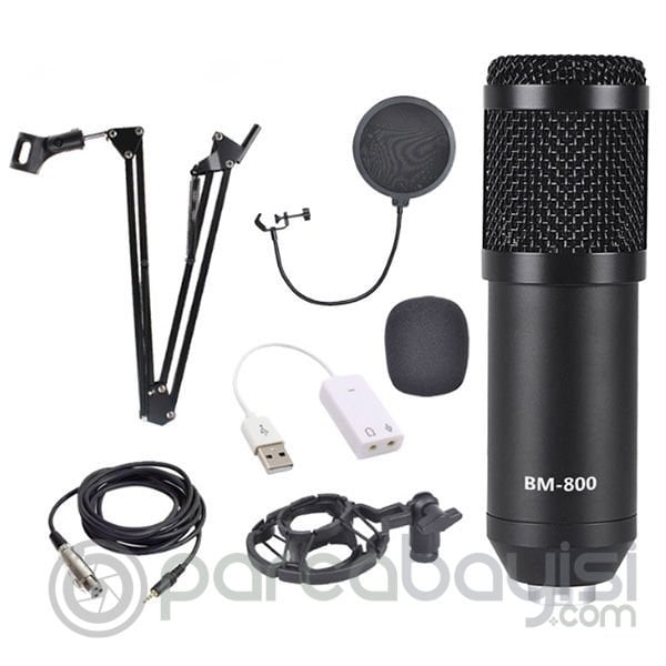 ALLY BM800 Stüdyo Kayıt Youtuber Mikrofonu Seti + Stand + Pop Filtre
