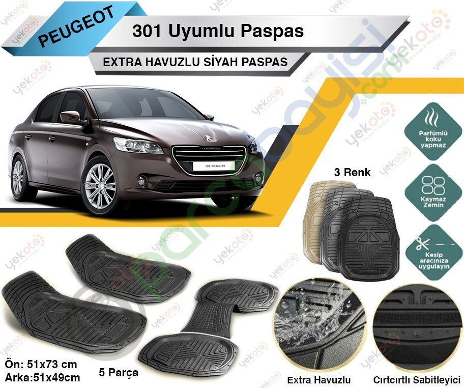 Peugeot 301 Uyumlu Extra Havuzlu Kesilebilir Siyah Paspas