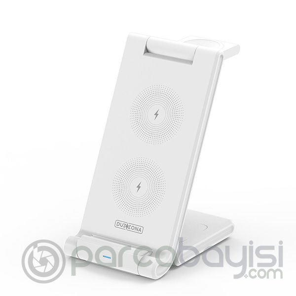 Duzzona 15W Katlanır 3 in 1 Telefon Kulaklık Saat Kablosuz Şarj Standı