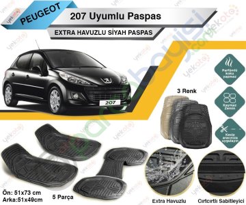 Peugeot 207 Uyumlu Extra Havuzlu Kesilebilir Siyah Paspas