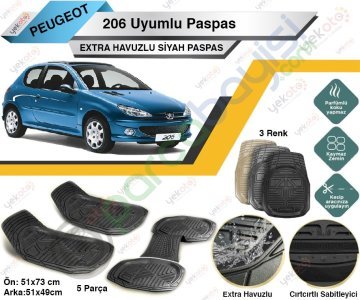 Peugeot 206 Uyumlu Extra Havuzlu Kesilebilir Siyah Paspas
