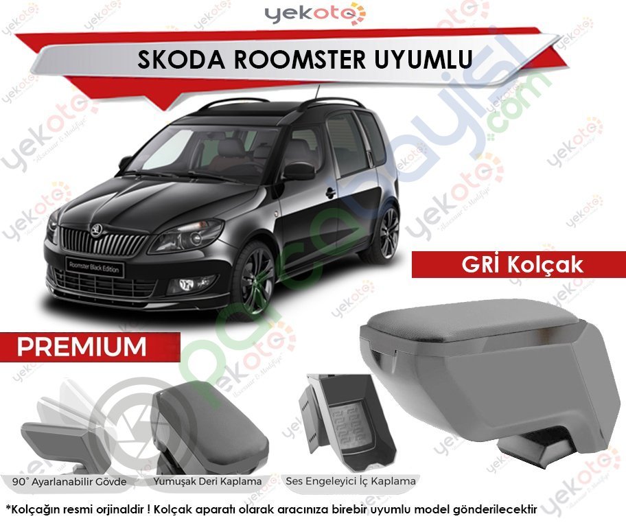 Skoda Roomster Uyumlu Gri Kolçak Kol Dayama Ultra Kaliteli