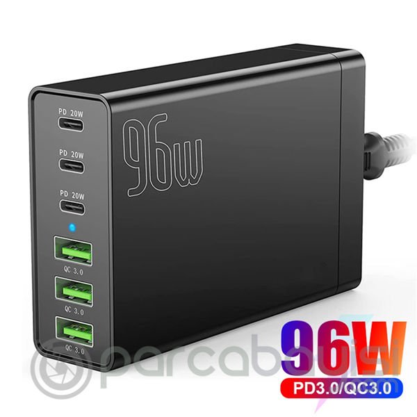 Ally 96W 6 Portlu 3 USB Port + 3 PD USB-C Şarj Adaptörü
