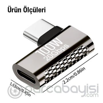 ALLY 100W 20Gbps L Tipi Type-C Uzatma Adaptörü Type-C Çevirici