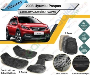 Peugeot 2008 Uyumlu Extra Havuzlu Kesilebilir Siyah Paspas