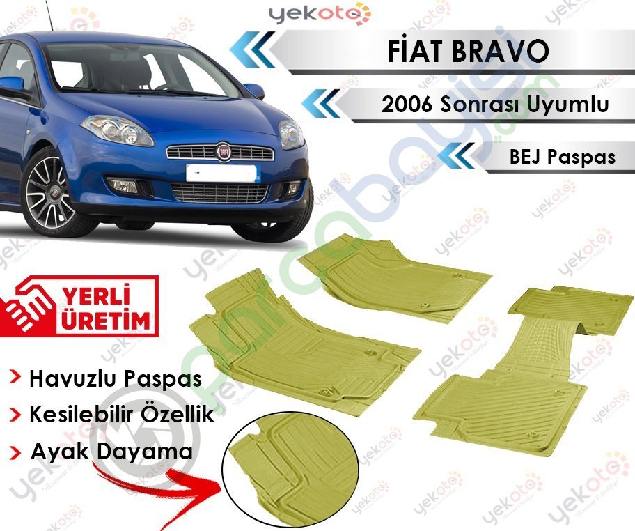Fiat Bravo 2006 Sonrası Uyumlu Havuzlu Kesilebilir Bej Paspas
