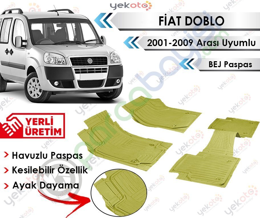 Fiat Doblo 2001-2009 Arası Uyumlu Havuzlu Kesilebilir Bej Paspas