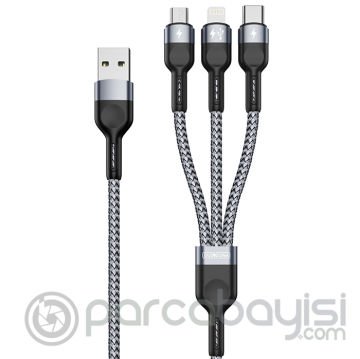 Duzzona A3 3in1 Type-C + iPhone Lightning + Micro USB 3A Hızlı Şarj Kablosu 1.3m