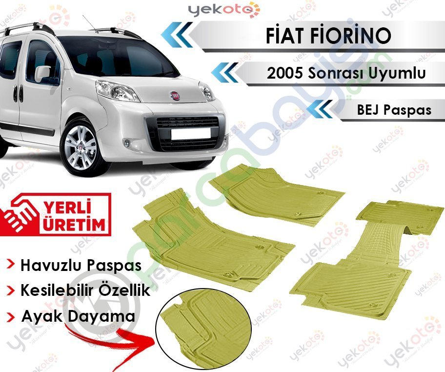 Fiat Fiorino 2005 Sonrası Uyumlu Havuzlu Kesilebilir Bej Paspas