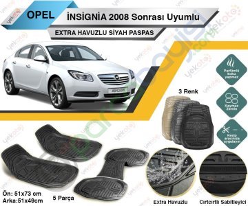 Opel İnsignia 2008 Sonrası Uyumlu Extra Havuzlu Kesilebilir Siyah Paspas