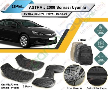 Opel Astra J 2009 Sonrası Uyumlu Extra Havuzlu Kesilebilir Siyah Paspas