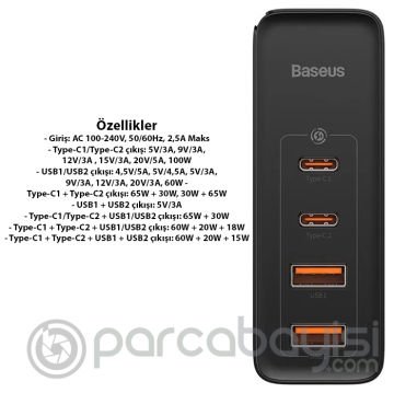 Baseus GaN2 Pro 100W PD 2C+2U Quick Charger Macbook Ultra Hızlı Şarj Aleti +100w PD Kablo