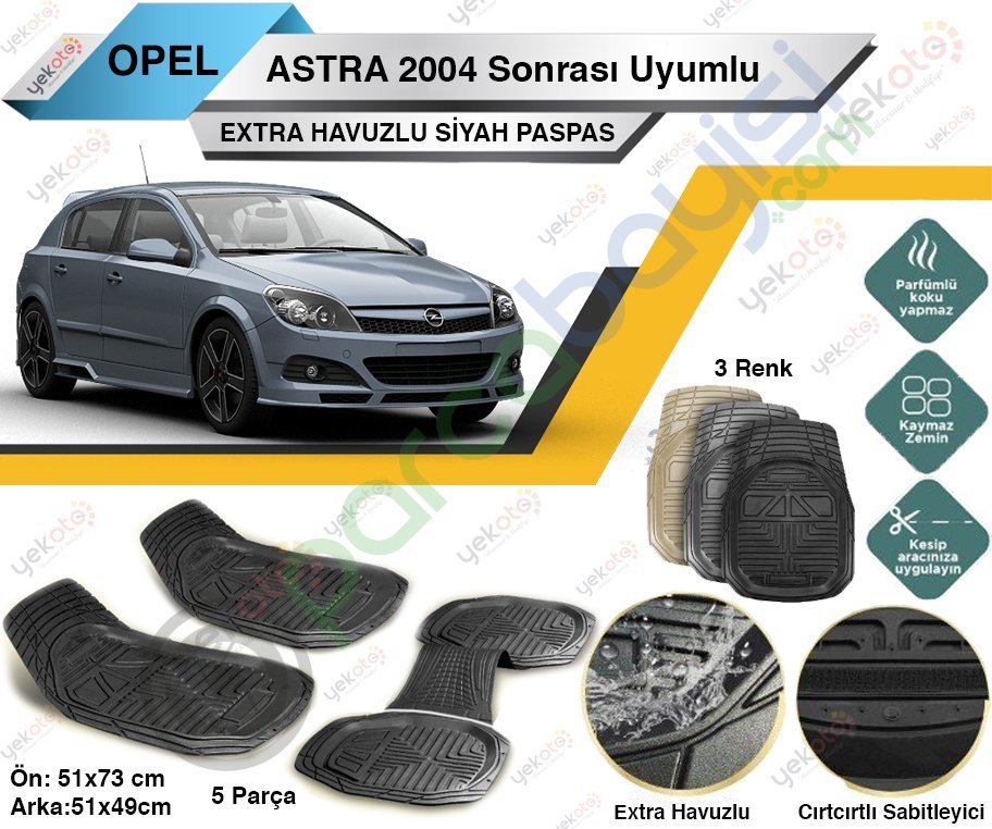 Opel Astra 2004 Sonrası Uyumlu Extra Havuzlu Kesilebilir Siyah Paspas