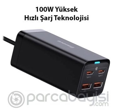 Baseus Gan3 Pro 100W 2 Type-C + 2 USB Hızlı Şarj Başlığı Adaptörü - Ultra Hızlı Şarj Cihazı