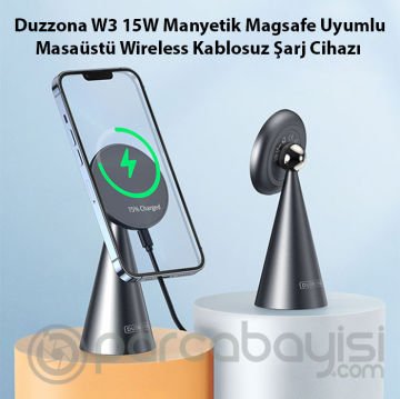 Duzzona W3 15W Manyetik Magsafe Uyumlu Masaüstü Wireless Kablosuz Şarj Cihazı