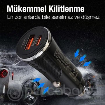 ALLY 48W USB + Type-C Çıkışlı Araç İçi Çakmaklık Hızlı Şarj Başlığı