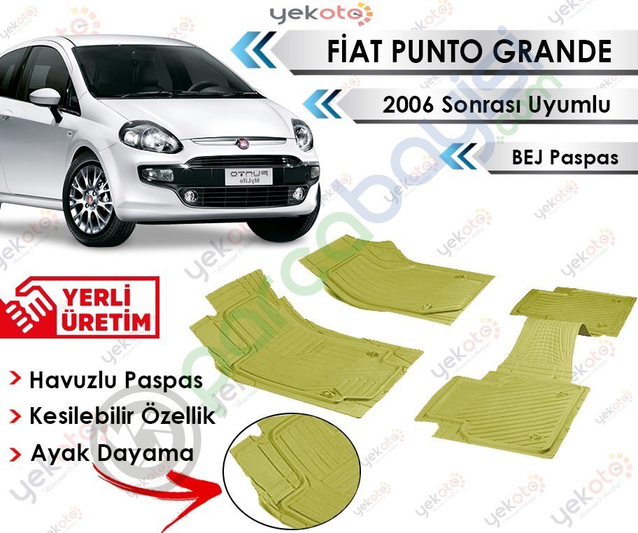 Fiat Grande Punto 2006 Sonrası Uyumlu Havuzlu Kesilebilir Bej Paspas
