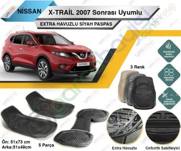 Nissan X-Trail 2007 Sonrası Uyumlu Extra Havuzlu Kesilebilir Siyah Paspas