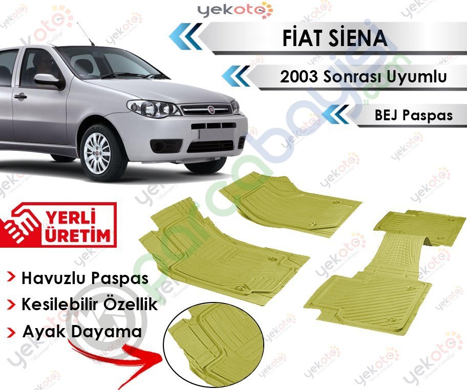 Fiat Siena 2003 Sonrası Uyumlu Havuzlu Kesilebilir Bej Paspas