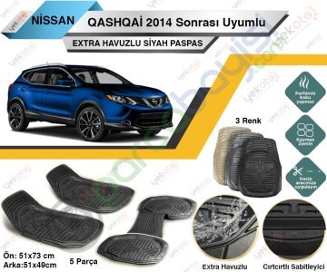 Nissan Qashqai 2014 Sonrası Uyumlu Extra Havuzlu Kesilebilir Siyah Paspas