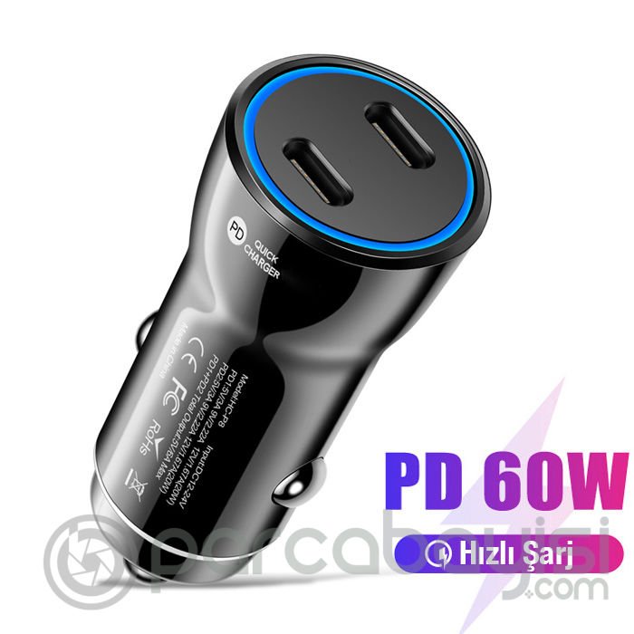 ALLY 60W 2 Type-c Çıkışlı Araç İçi Çakmaklık Hızlı Şarj Başlığı