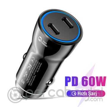 ALLY 60W 2 Type-c Çıkışlı Araç İçi Çakmaklık Hızlı Şarj Başlığı
