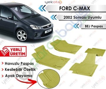 Ford C-Max 2002 Sonrası Uyumlu Havuzlu Kesilebilir Bej Paspas