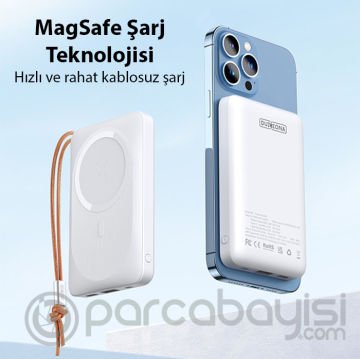 Duzzona W5 20W 10000mAh Magsafe Uyumlu Taşınabilir Kablosuz Hızlı Şarjlı Powerbank