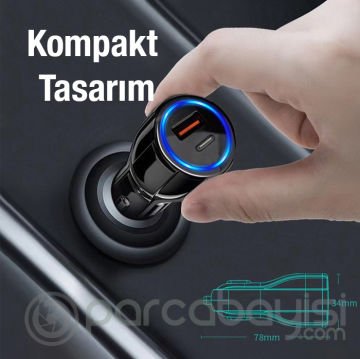 ALLY TE-P60 USB Ve Type-c Çıkışlı 30W Araç İçi Çakmaklık Hızlı Şarj Başlığı